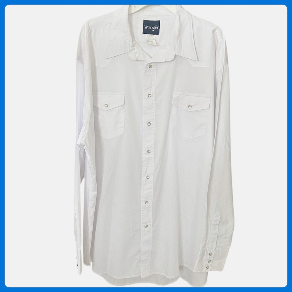 Wrangler Mens 2XT White Western Pearl Snap Long Sleeve Shirt 71105WH Tall 2XL